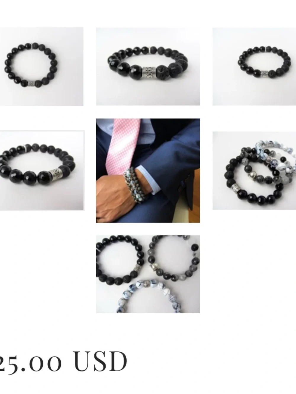 JET BLACK ONYX & RED TIGER LAVA MENS BRACELET